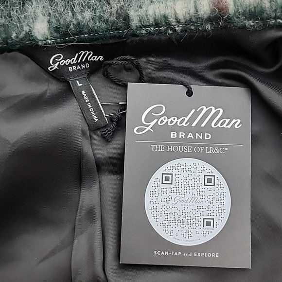 Good Man Brand Men's Wool Blend Green Plaid Zip Up Lined Jacket Size Large - Picture 14 of 16